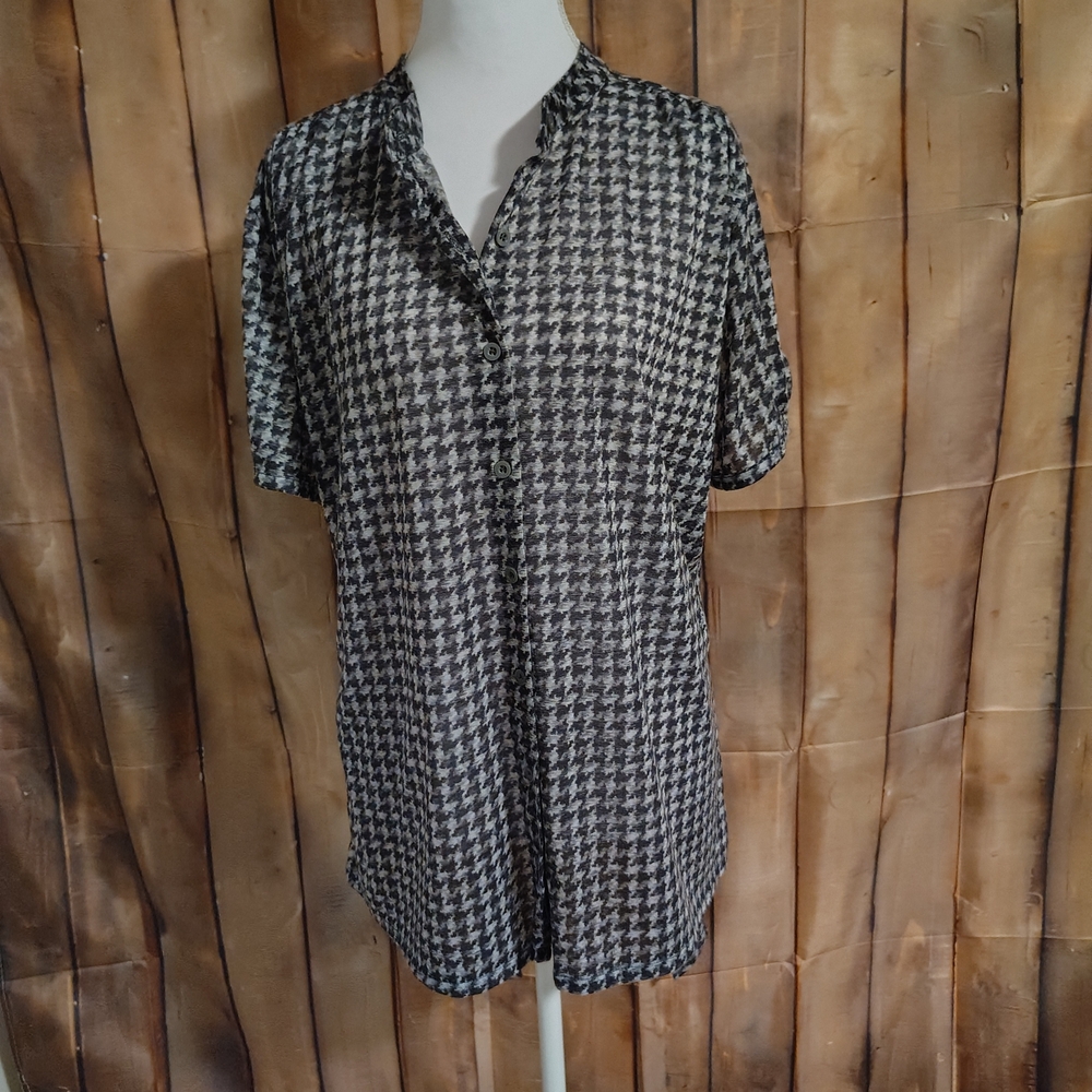 Covington Black and White Houndstooth Tie-Neck Blouse - Picture 3 of 10